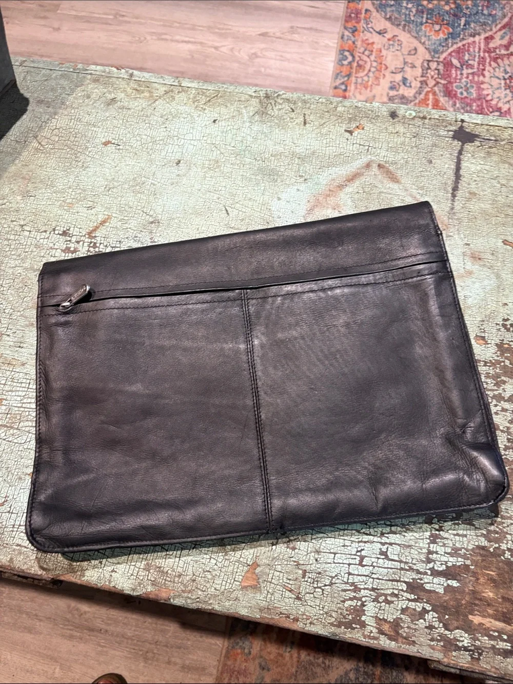 PIEL Leather Black Portfolio Briefcase Document Organizer Monogram RK